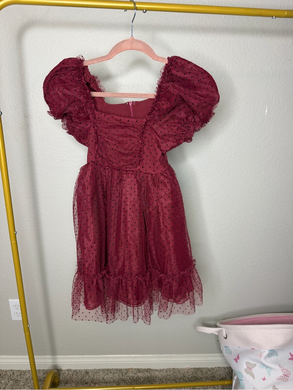 Mia Joy Girls Burgundy Puff Sleeve Party Dress